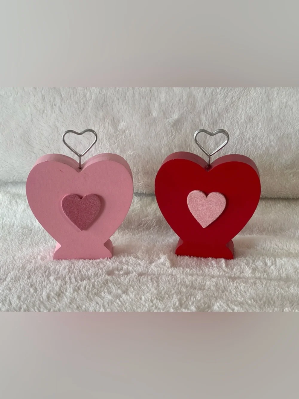 Pink and Red Heart Photo Holders - Set of 2